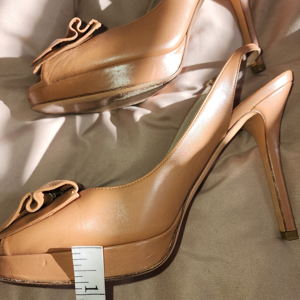 Valentino Garavani Tan Peep-Toe Heels - Picture 8 of 10